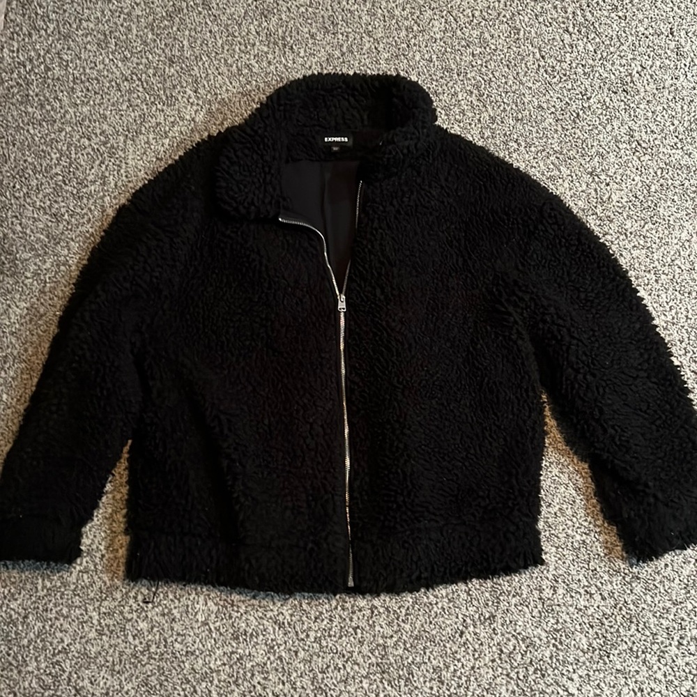 express fuzzy teddy zip up jacket